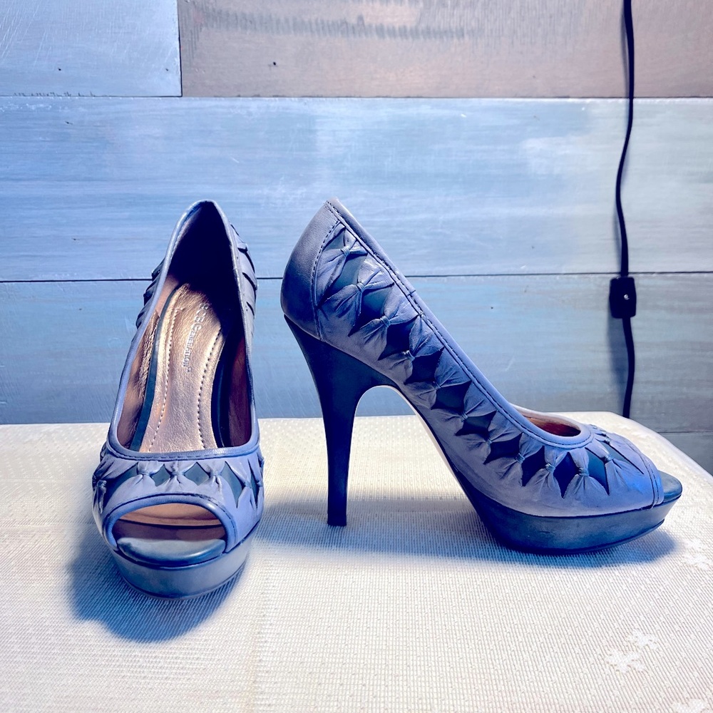 BCBGeneration 2 tone blue leather peep toe pump with platform
